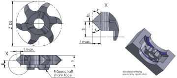Z614 viisteen jyrsinta mittakuva