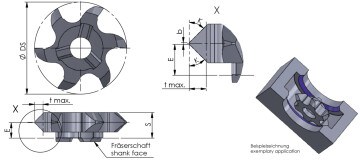 Z628 viisteen jyrsinta mittakuva
